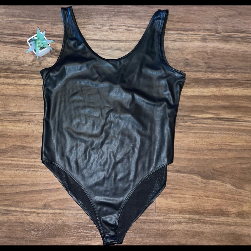 Sexy Faux Leather Bodysuit